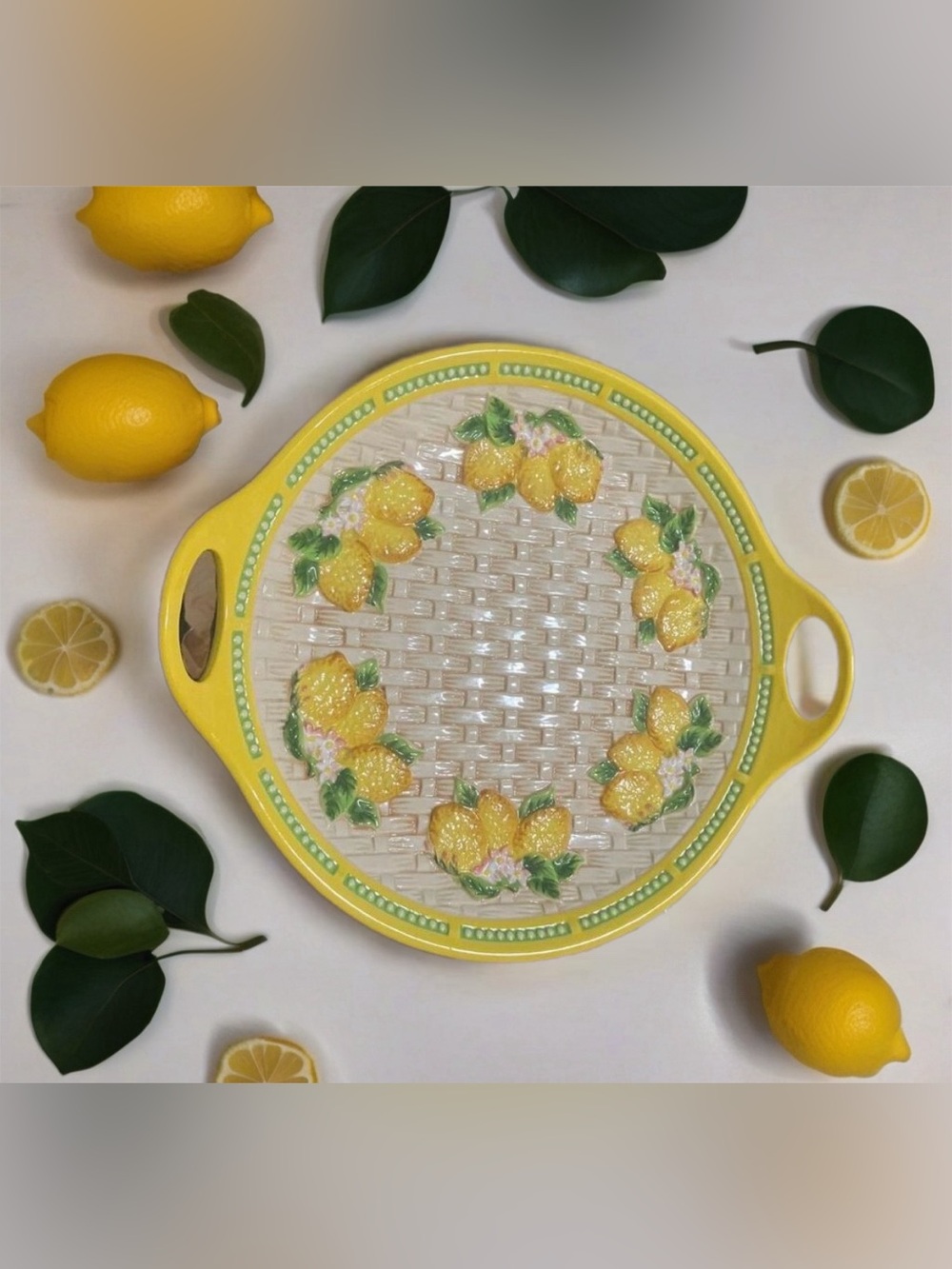 Vintage RARE 15' MCM Temptations Lemon Fruit 15-1/4" Serving Platter W/ Handles